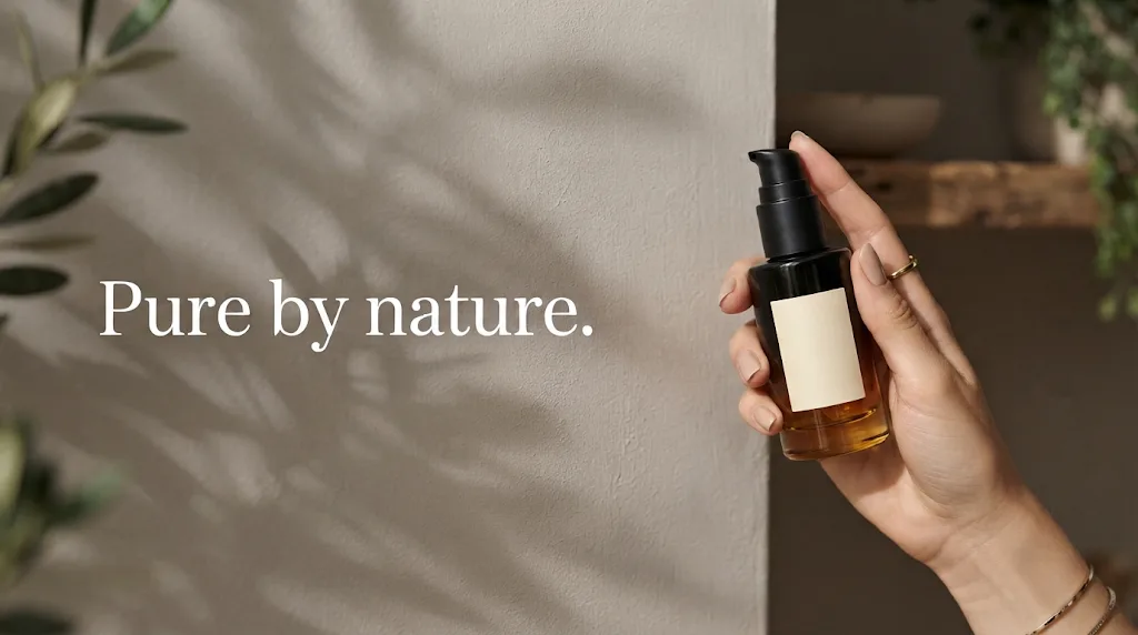 Skincare bottle advert with the headline Pure by nature