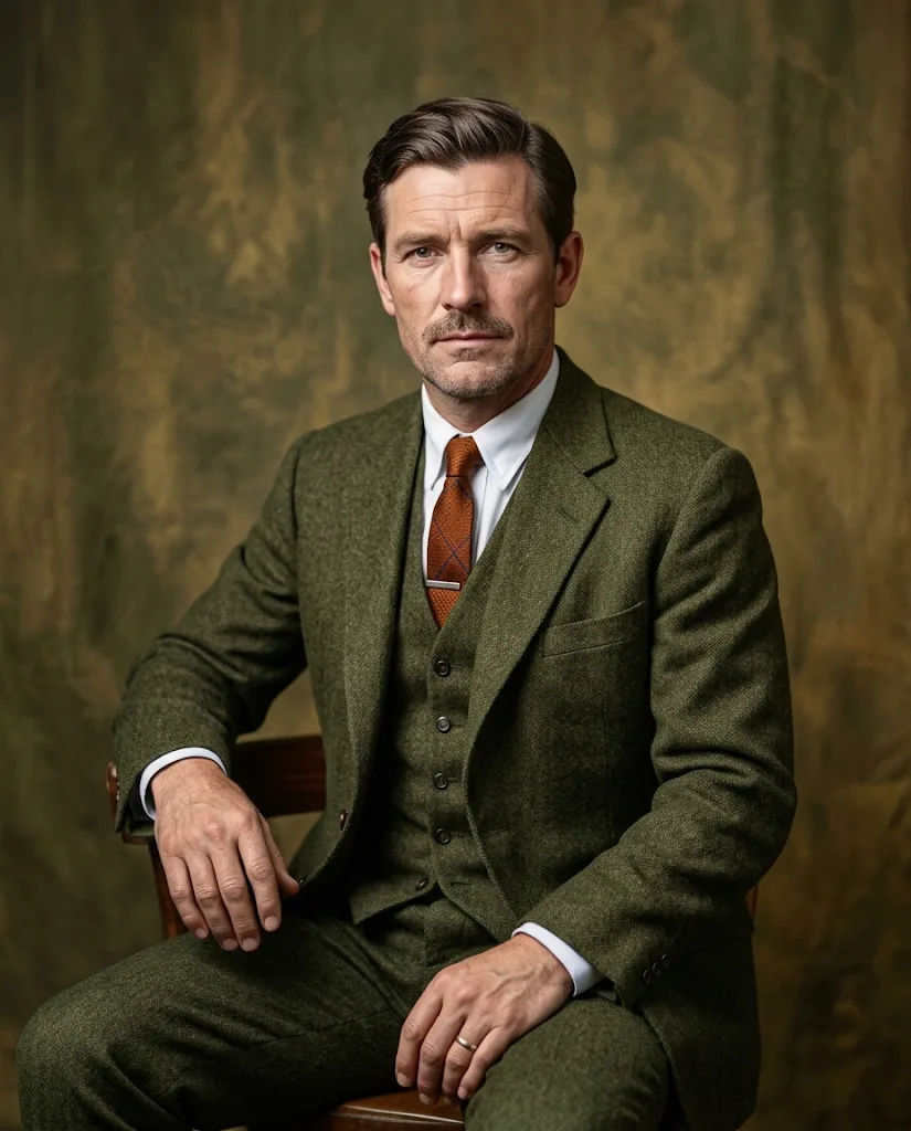 The same portrait restored and colourised
