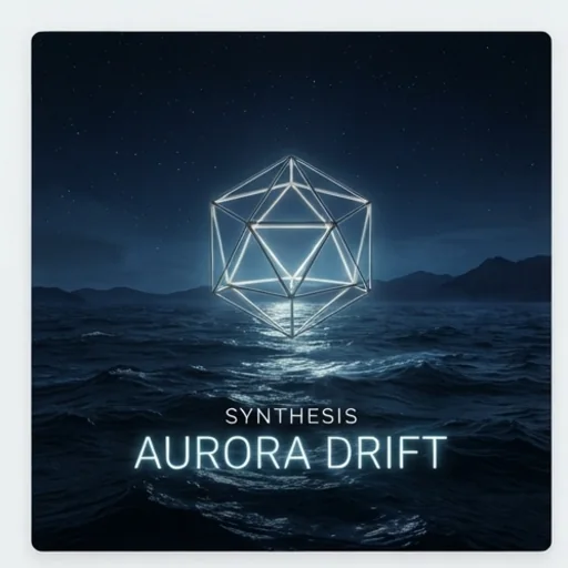 Electronic album cover with a glowing geometric shape over a dark sea