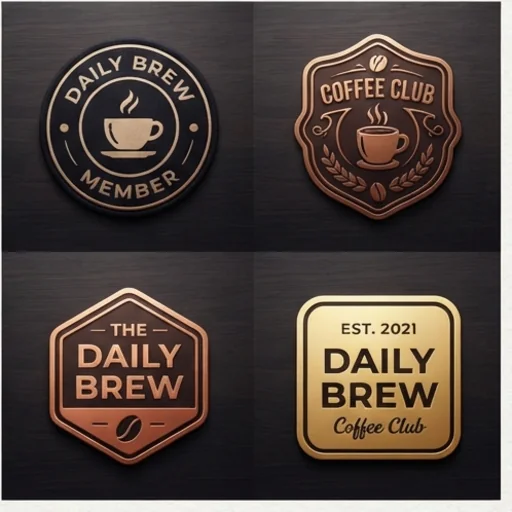 Four badge variations for a coffee club in different shapes