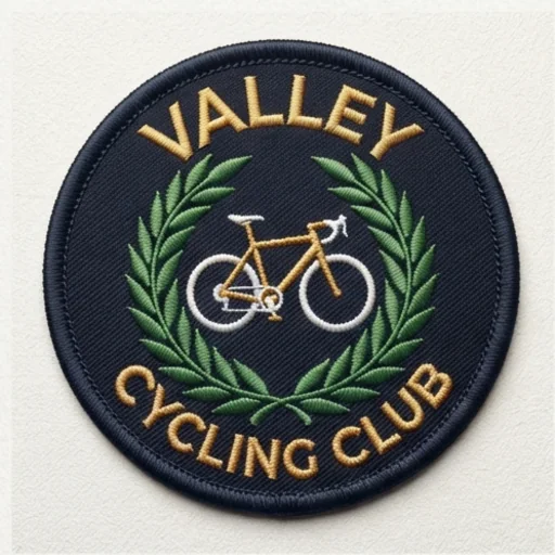 Embroidered patch for a cycling club with a bike and laurel
