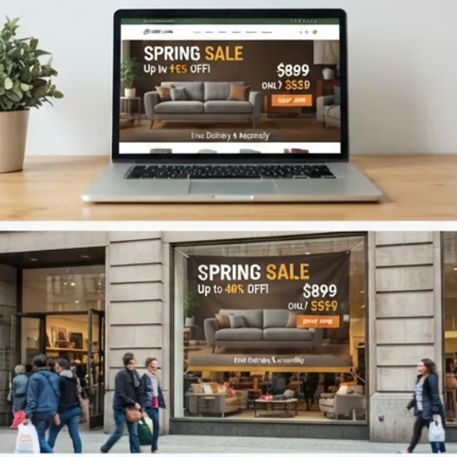 One banner design shown as a website hero and as a printed shop banner