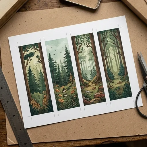 A printable sheet with four matching bookmarks