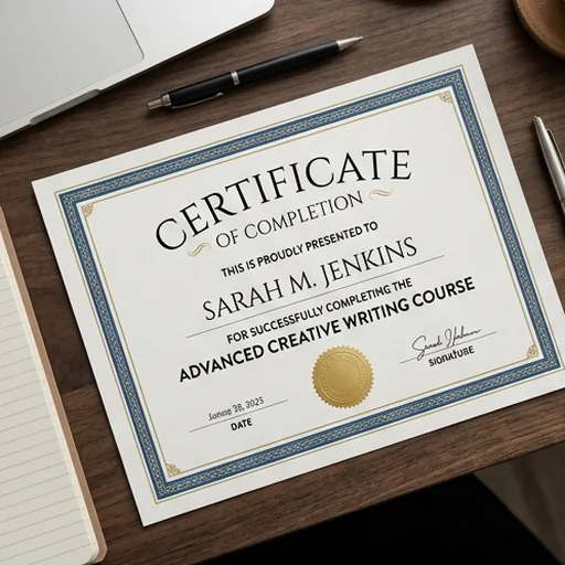 A personalised certificate of completion for a course