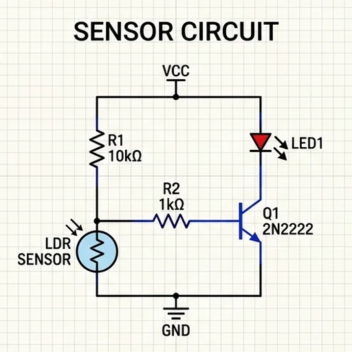 A tidy diagram of a sensor circuit with labelled parts
