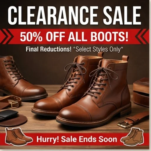 Clearance coupon showing a pair of boots and 50% off