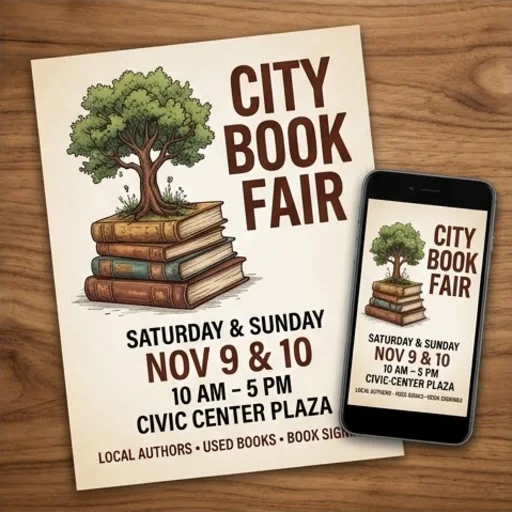 Flyer shown printed and on a phone screen