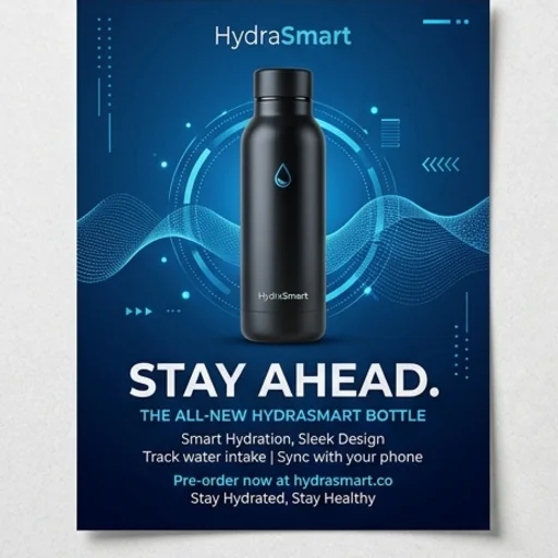Product launch flyer for a smart water bottle