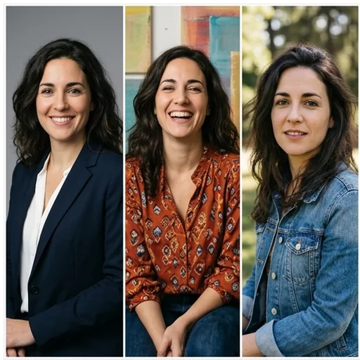 The same woman in corporate, creative and casual headshot styles