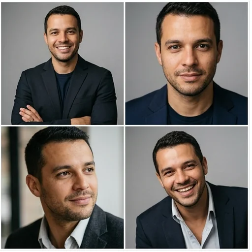 Four headshot variations of one man with different poses