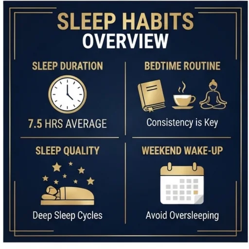 Stylish infographic about sleep habits in navy and gold