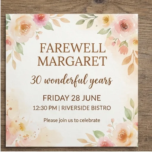 Retirement farewell invitation for a colleague