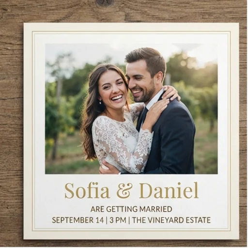 Wedding invitation with the couple's photo