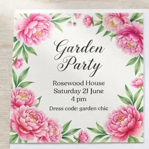 Garden party invitation with watercolour flowers