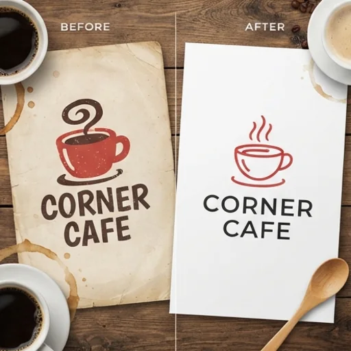 Before and after of a refreshed cafe logo
