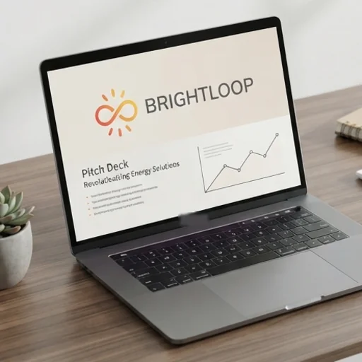 Startup logo on a laptop pitch deck