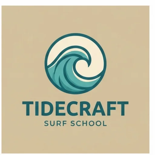 Logo for a surf school in teal and sand colours