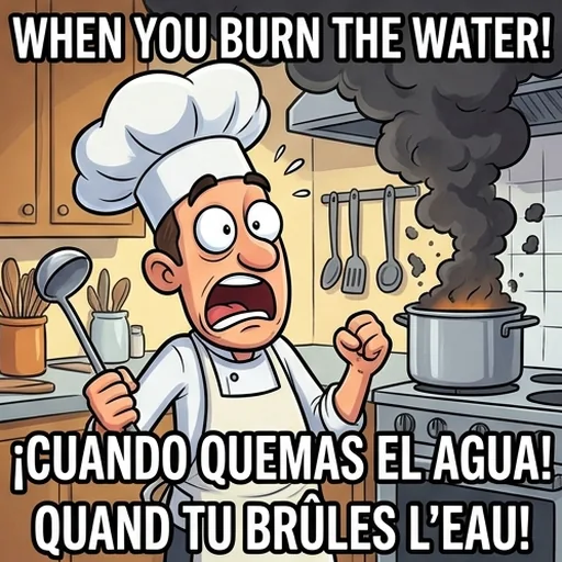 A meme with its caption in Spanish and French