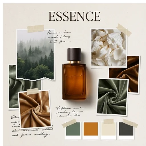 A perfume mood board built around one product photo