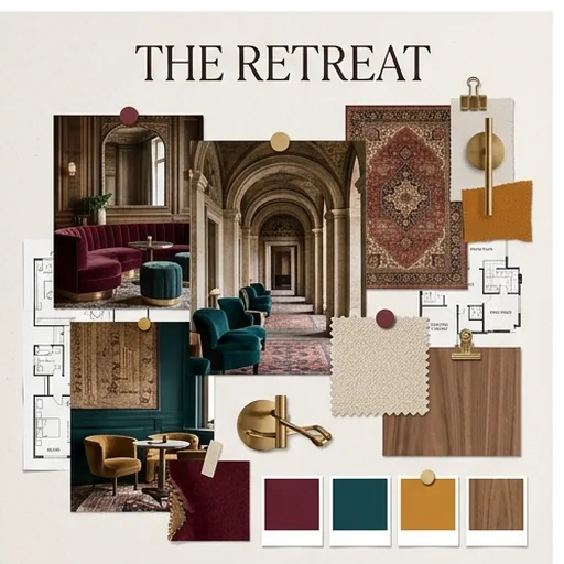 A boutique hotel interior concept board