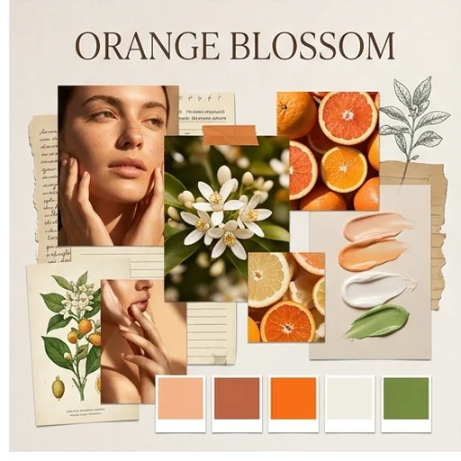 An orange-blossom beauty campaign mood board