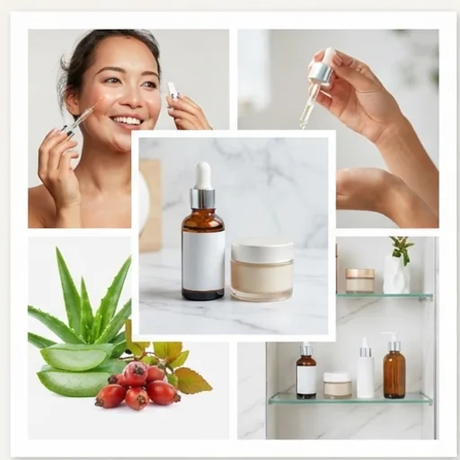 Brand collage of a skincare line with product and lifestyle photos