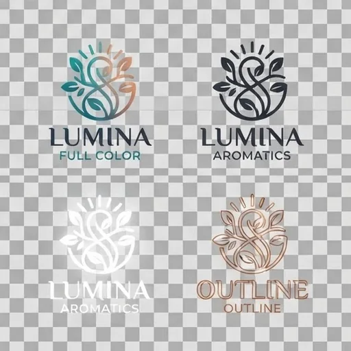 Four transparent logo options for one brand on a checkered background