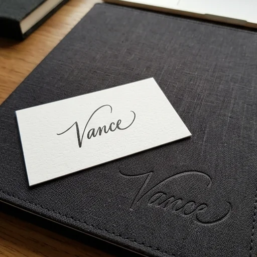 A signature mark on a business card and a portfolio cover