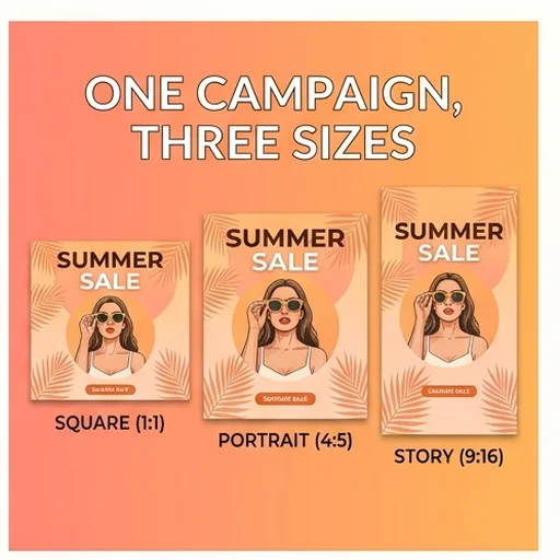 The same campaign as a square post, a portrait post and a story