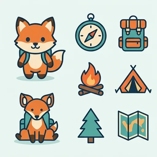 A matching set of vector icons and a mascot in one style