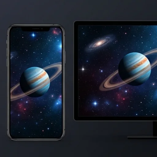 The same space wallpaper in phone and desktop shapes