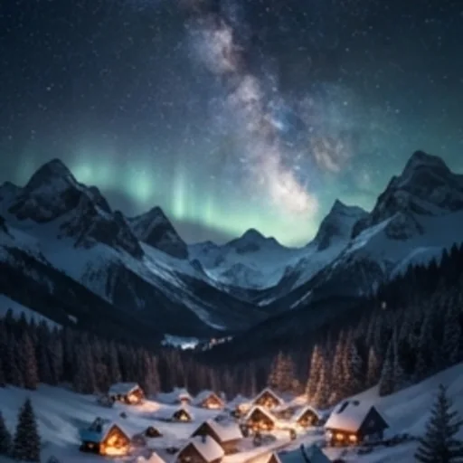 Phone wallpaper of a snowy mountain village at night