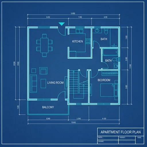 A simple blueprint of an apartment layout