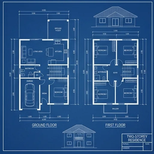 A detailed two-storey house blueprint