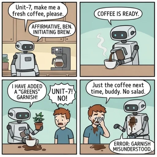 Four-panel joke strip with a clear setup and punchline