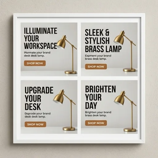 Four display ad variations for a desk lamp