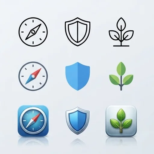 The same icons shown in line, flat and 3D styles