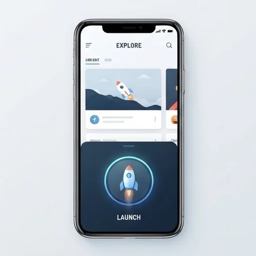 A rocket icon placed inside a phone app interface