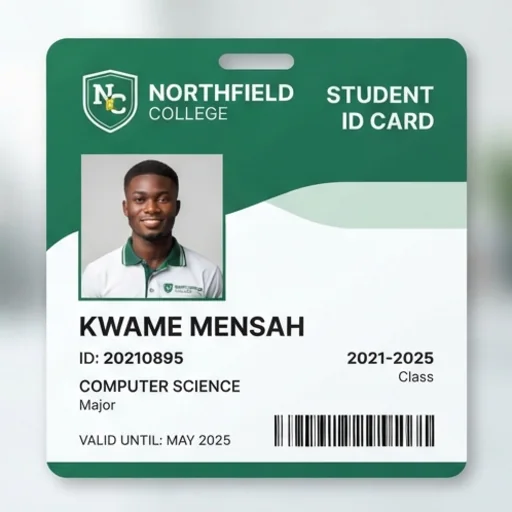 Sample student ID card with a clear, accurate portrait