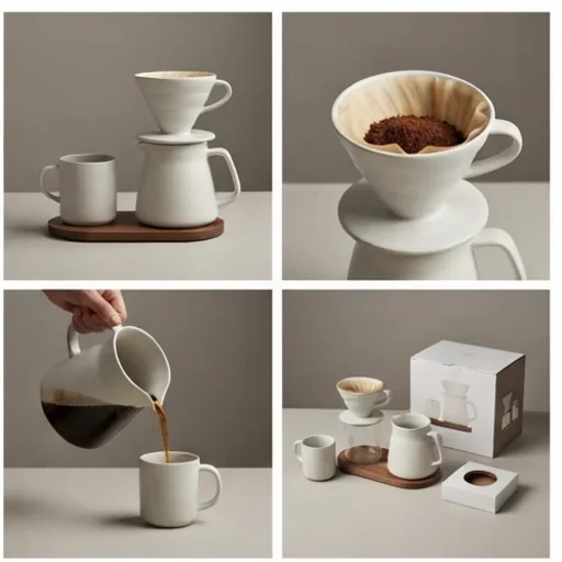 Four listing images of the same coffee set with identical details