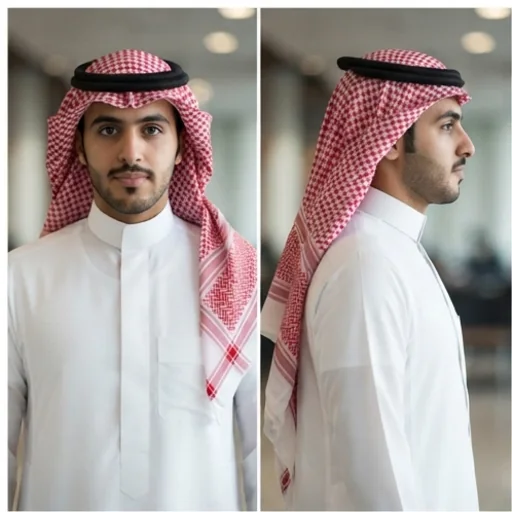 Before and after: a portrait from the front and the same person seen from the side