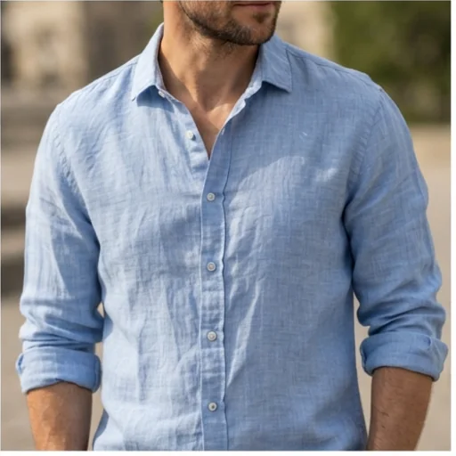 Close-up of a changed linen shirt with natural folds