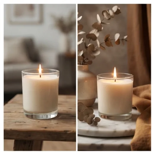 A candle product photo turned into a styled studio shot