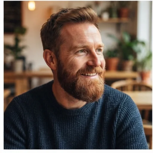 Friendly social profile photo at a cafe