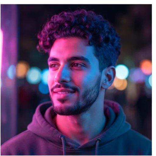 Creator-style profile picture with colourful light