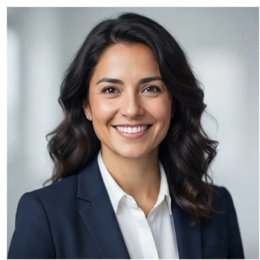 Professional headshot of a woman on a soft grey background