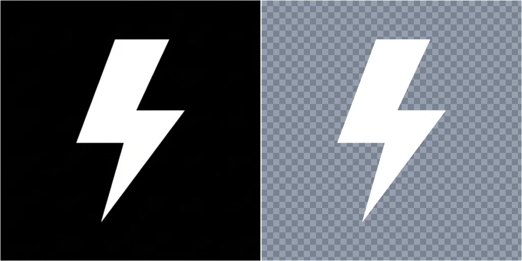 Before and after: an icon inside a black square and the same icon on transparency