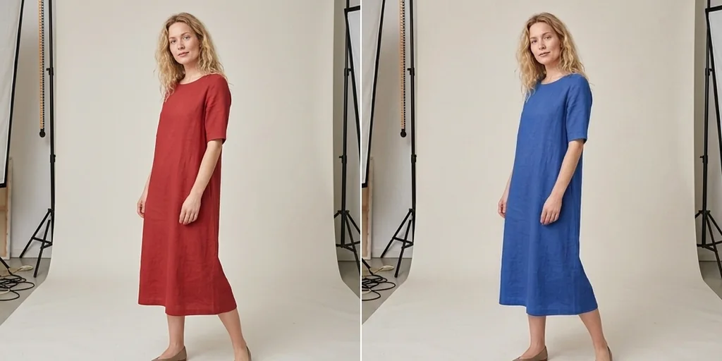 A red dress recoloured to cobalt blue