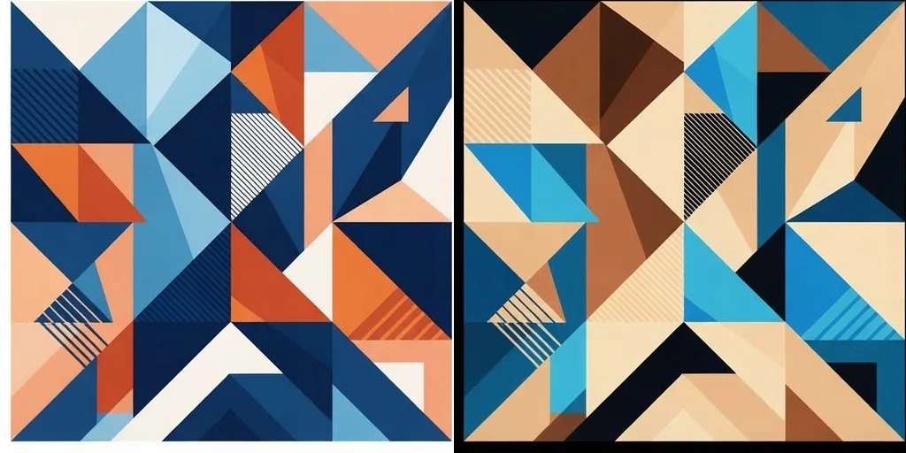 A geometric poster split into its original and inverted halves