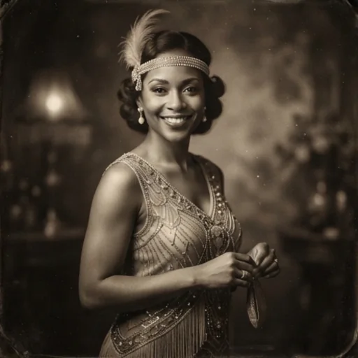A woman's face swapped into a 1920s-style portrait